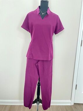 Figs Women's Deep Purple Scrub Set: Inala Slim  Top & Venice Slim Jogger